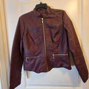Baccini Women's moto-style leather jacket in a plum